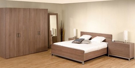 van Houdt Trapani slaapkamer bed,draaideurkast,eiken hout,E65 gezeept grijs ,taupe